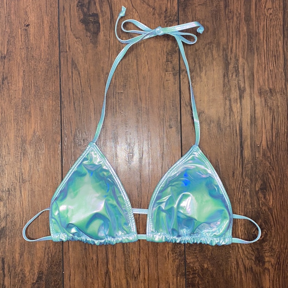Sky Blue Holographic Rave / Festival Padded Bikini Top